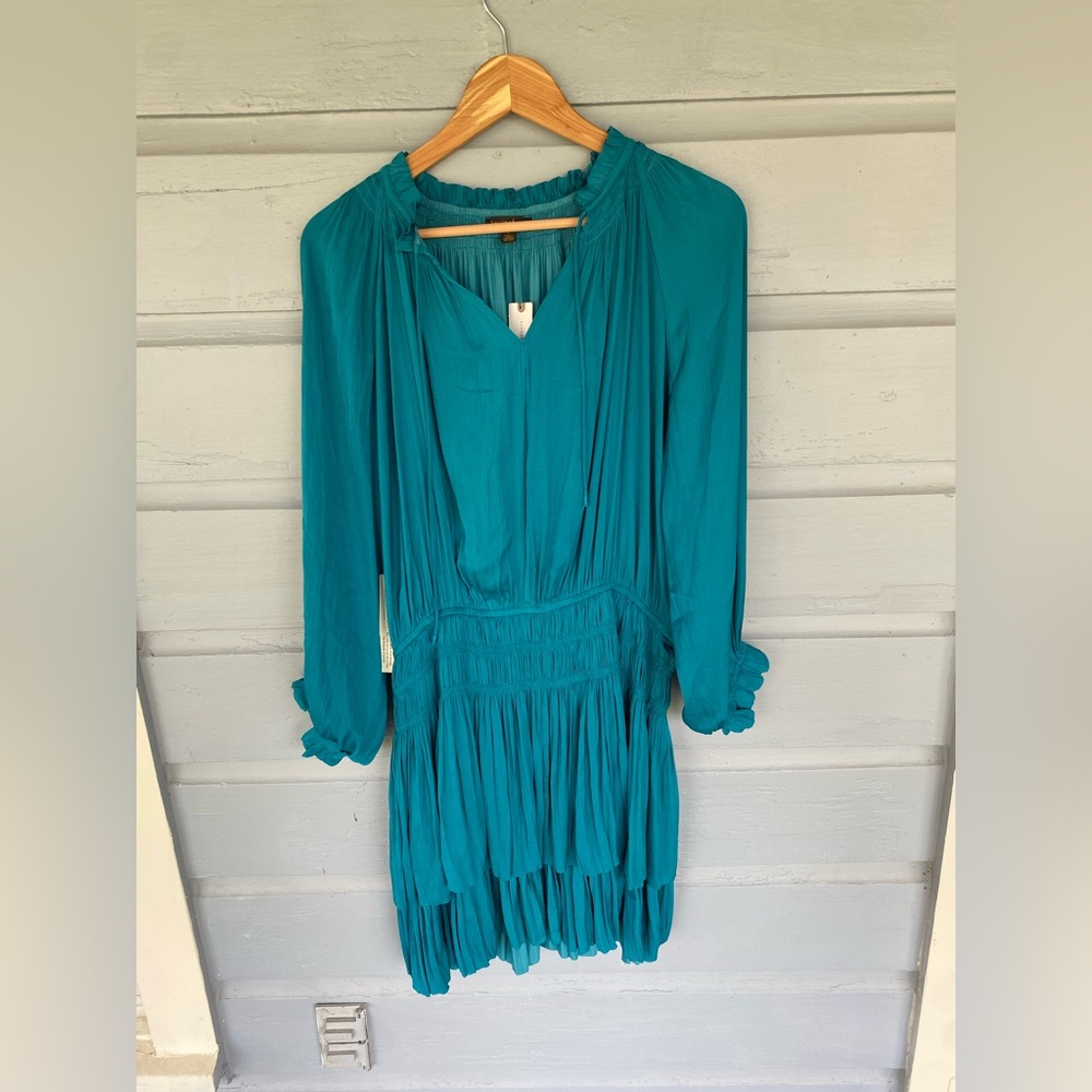 Current Air for Anthro Cecile Smocked Mini Dress Hawaiian Blue Large EUC BNWT